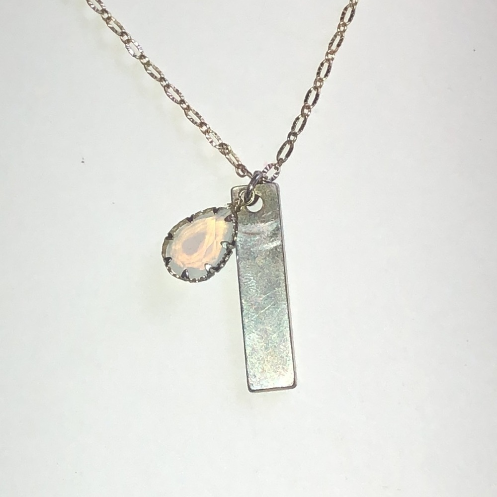 Delicate Gold Tone Bar Necklace with Pale Crystal Charm
